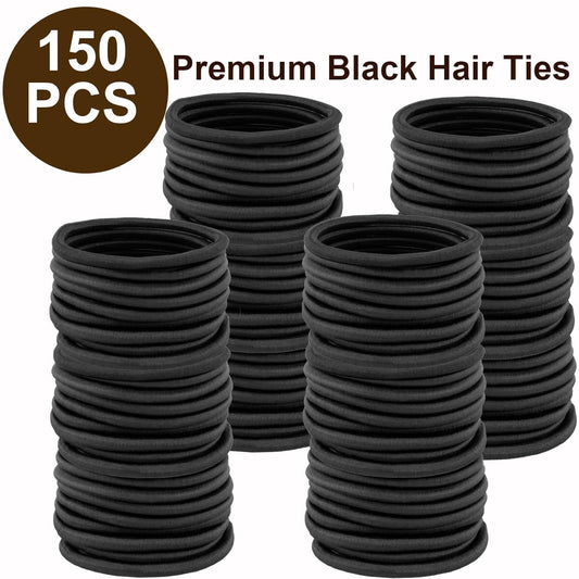 150 PCS Black Hair Ties for Women Men Girls, 4MM Elastic Hair Bands Ponytail Holders, Thick Curly Hair Long-Lasting Braids, Premium Hair Elastics Tie