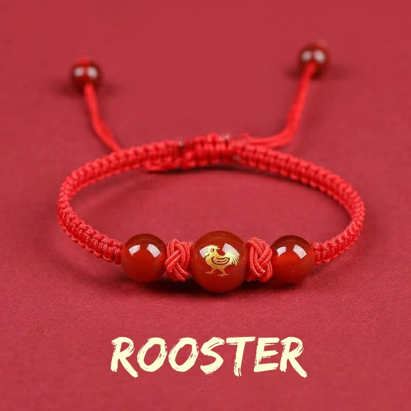 Chinese Style 12 Zodiac Bracelet 2025 Snack Year Lucky Red Rope Bracelet Xmas near Year Gift