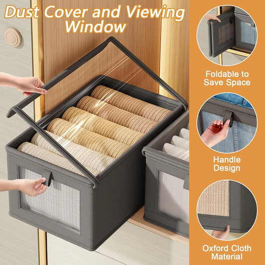 3 Pack Fabric Storage Bins with Lids, Wardrobe Storage Organiser, Stackable Storage Bin, Foldable Storage Baskets, Closet Organizers and Storage Boxs for Toys, Clothes, Home, Office