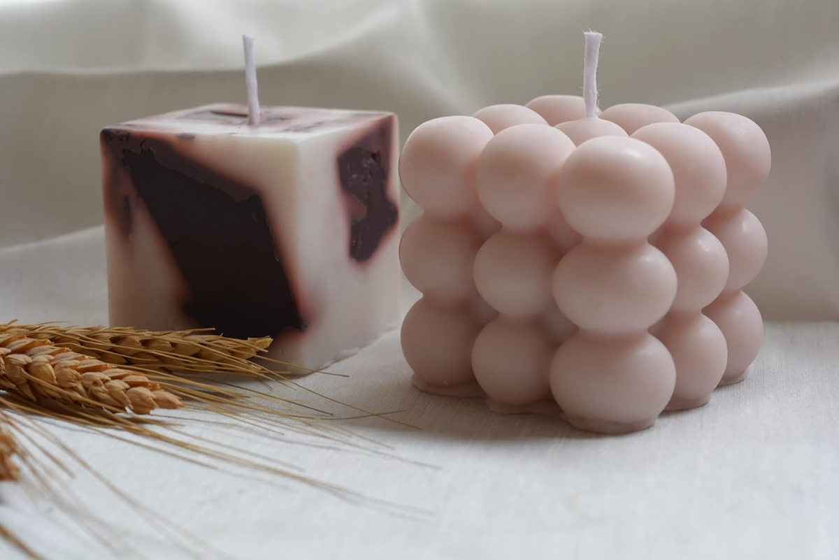 Candles for Home Scented, 2 PCS, Soy Candles, Bubble Candle & Square Candle, Vanilla Candles, Shaped Candles, Candle Set, Scented Candles, Cube Candle (Cream & Brown | Vanilla Scented)