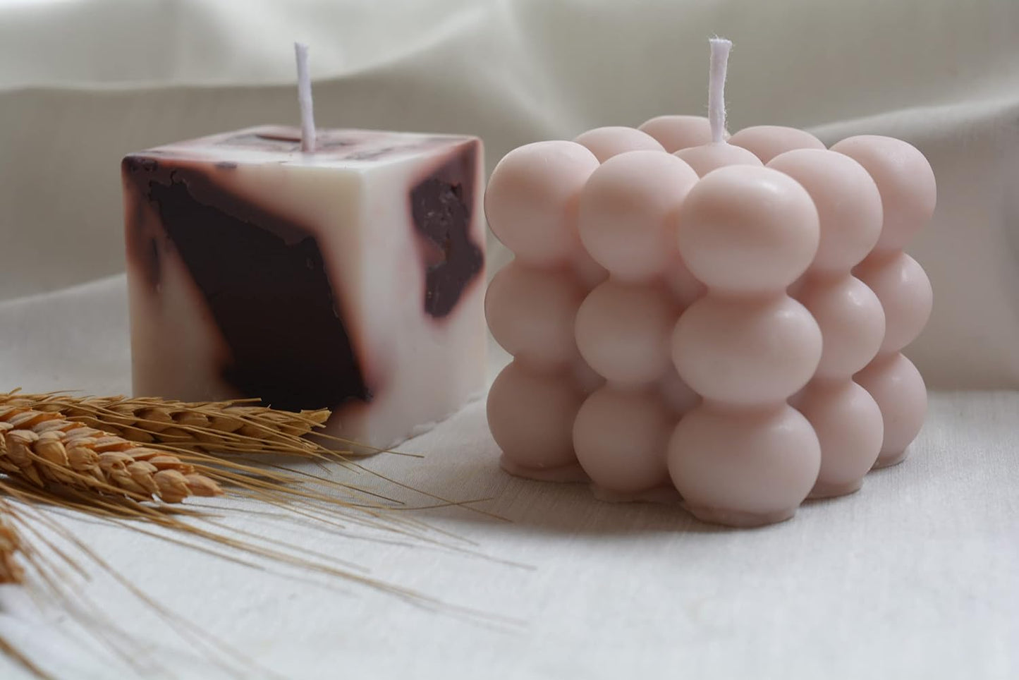 Candles for Home Scented, 2 PCS, Soy Candles, Bubble Candle & Square Candle, Vanilla Candles, Shaped Candles, Candle Set, Scented Candles, Cube Candle (Cream & Brown | Vanilla Scented)