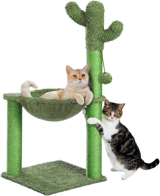 33" Cactus Cat Scratching Post Large Cat Scratcher with Big Hammock for Indoor Pet Green