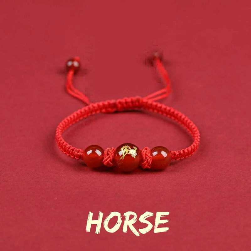 Chinese Style 12 Zodiac Bracelet 2025 Snack Year Lucky Red Rope Bracelet Xmas near Year Gift