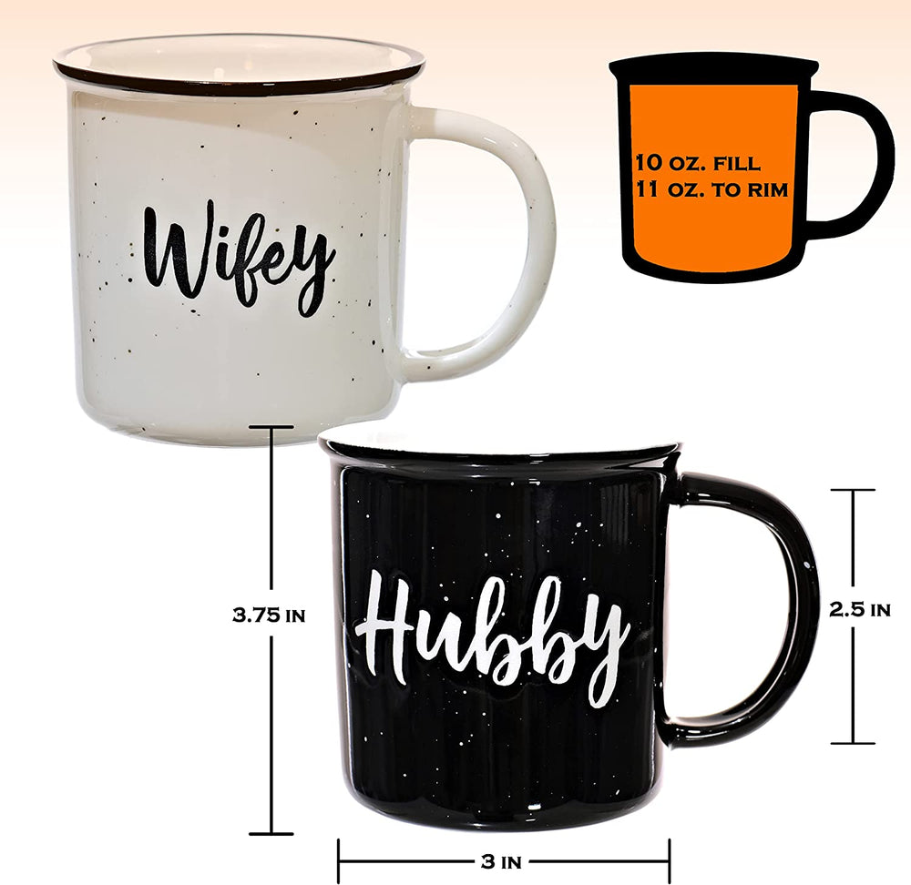 Wifey Hubby Mugs Set of 2 Coffee Mug 11 Ounce, Husband Wife Gift, His Hers Coffee Cup
