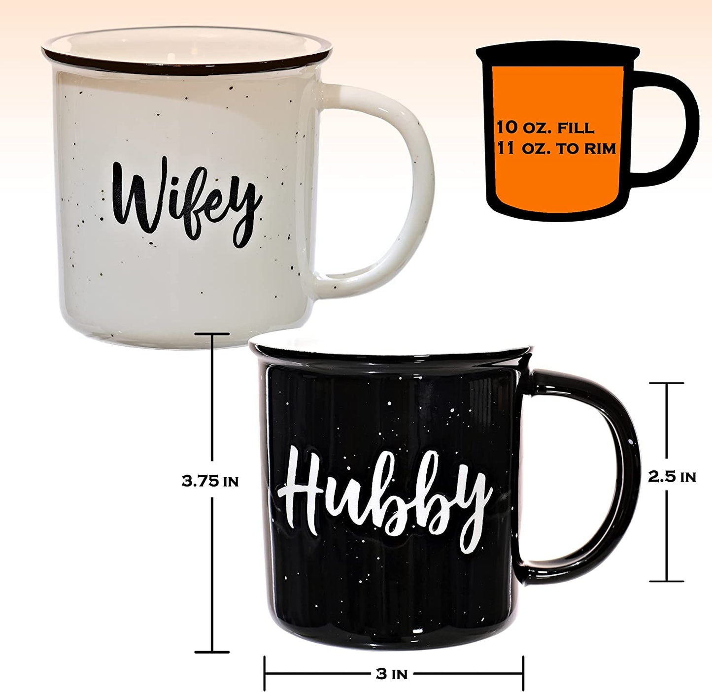 Wifey Hubby Mugs Set of 2 Coffee Mug 11 Ounce, Husband Wife Gift, His Hers Coffee Cup