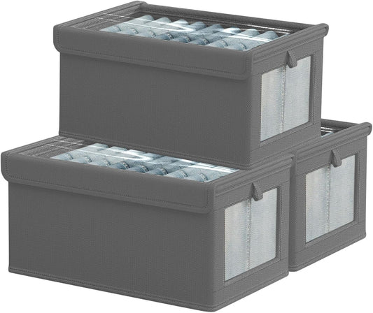 3 Pack Fabric Storage Bins with Lids, Wardrobe Storage Organiser, Stackable Storage Bin, Foldable Storage Baskets, Closet Organizers and Storage Boxs for Toys, Clothes, Home, Office