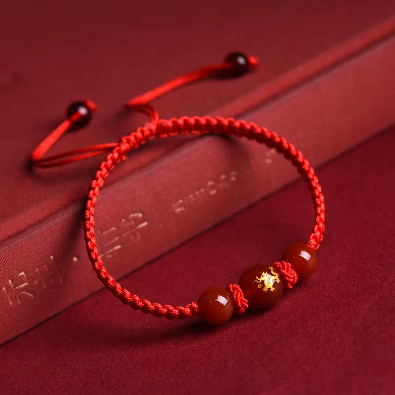 Chinese Style 12 Zodiac Bracelet 2025 Snack Year Lucky Red Rope Bracelet Xmas near Year Gift