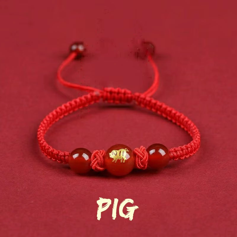 Chinese Style 12 Zodiac Bracelet 2025 Snack Year Lucky Red Rope Bracelet Xmas near Year Gift