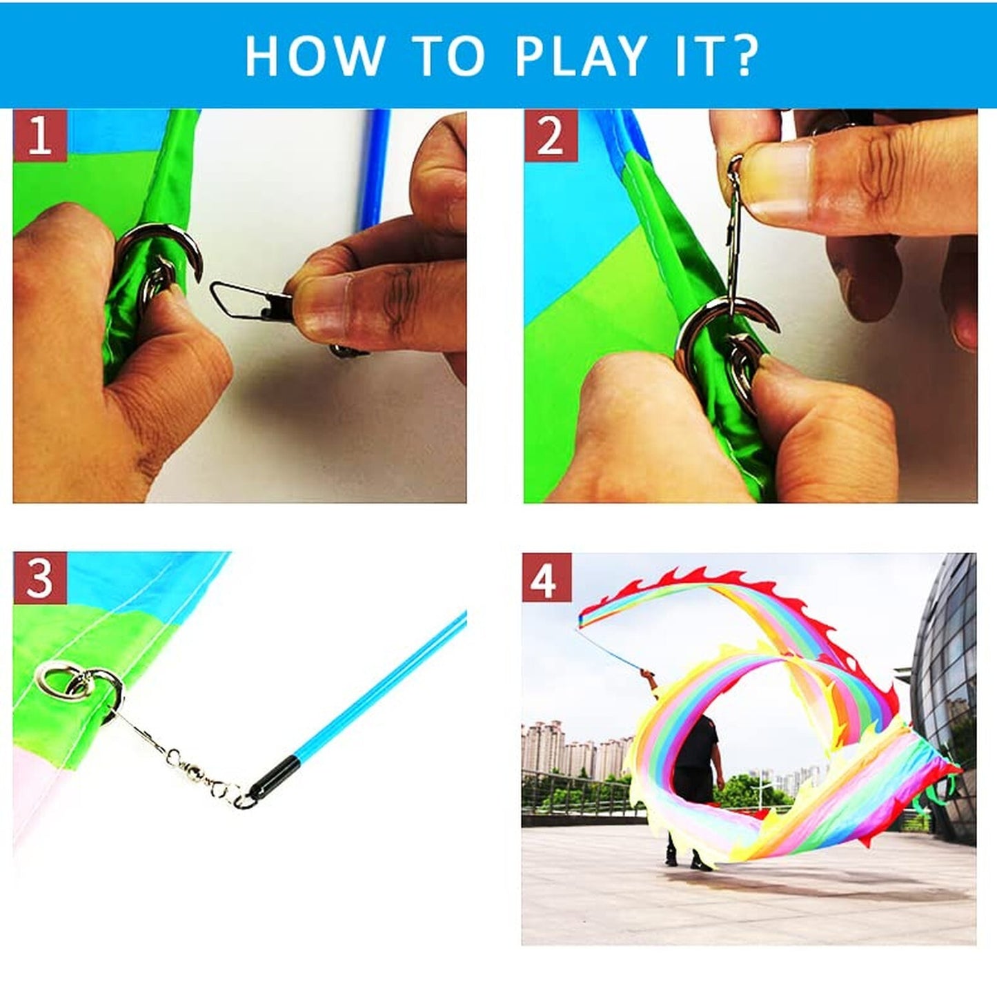 19.6 FT(6 Meters) Rainbow Ribbon Dragon Dance Poi, Outdoor Flinging Fitness D...