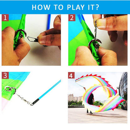 19.6 FT(6 Meters) Rainbow Ribbon Dragon Dance Poi, Outdoor Flinging Fitness D...