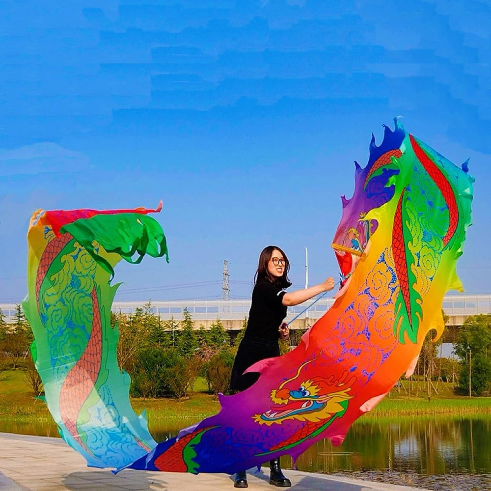 19.6 FT(6 Meters) Rainbow Ribbon Dragon Dance Poi, Outdoor Flinging Fitness D...