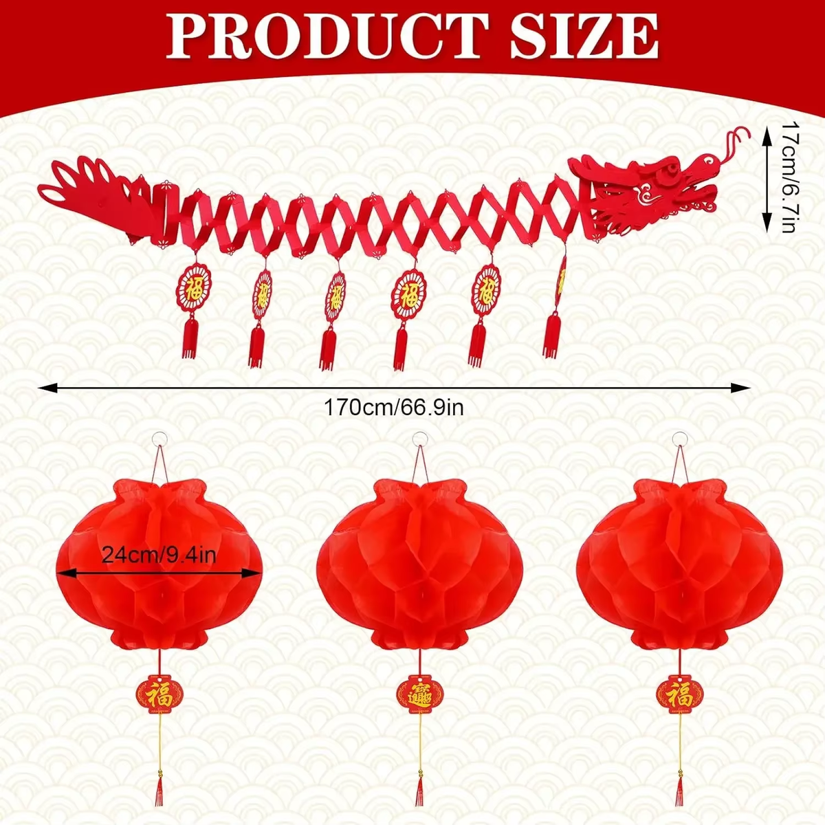 Chinese New Year Dragon Decorations Spring Festival with Paper Lanterns Decoration for Lunar Lantern Party Restaurant Supplies