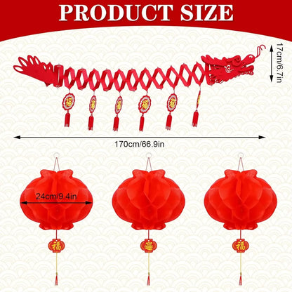 Chinese New Year Dragon Decorations Spring Festival with Paper Lanterns Decoration for Lunar Lantern Party Restaurant Supplies