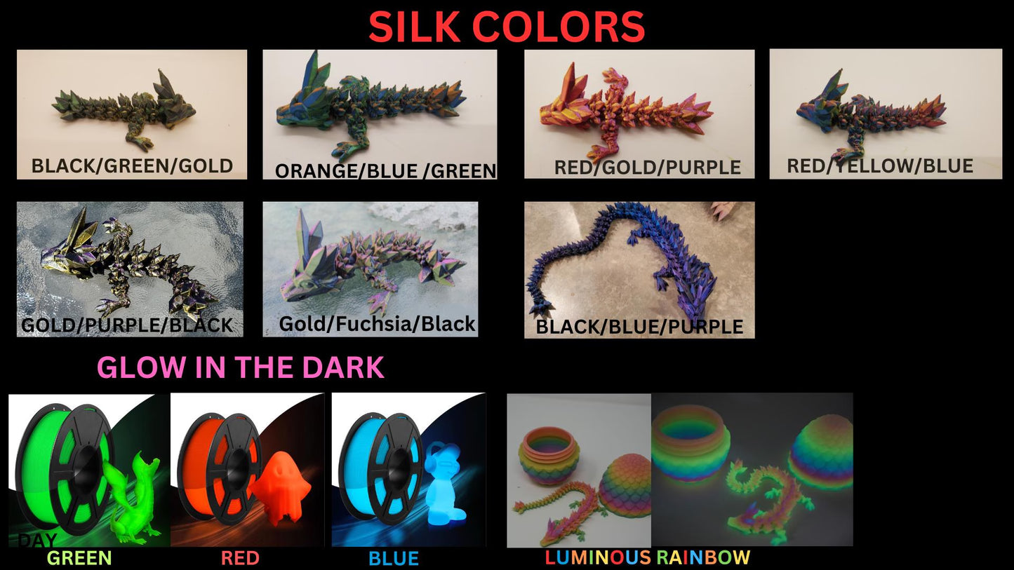 3D Printed Crystal Dragon Fidget Toy, Articulated Dragon