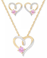2-Pc. Set Lab Created Pink Sapphire (3/4 Ct. T.W.) & Lab Created White Sapphire (1/3 Ct. T.W.) Heart Pendant Necklace & Matching Stud Earrings in 14K Gold-Plated Sterling Silver