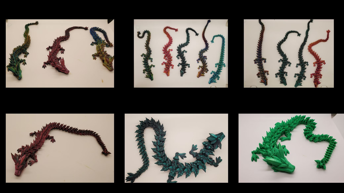 3D Printed Crystal Dragon Fidget Toy, Articulated Dragon