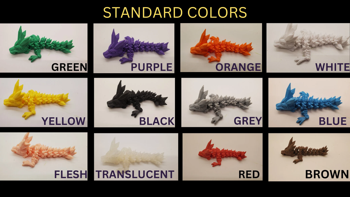 3D Printed Crystal Dragon Fidget Toy, Articulated Dragon