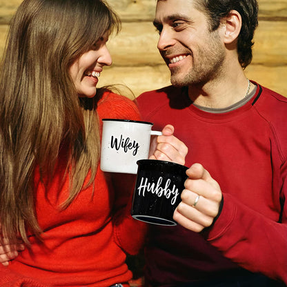 Wifey Hubby Mugs Set of 2 Coffee Mug 11 Ounce, Husband Wife Gift, His Hers Coffee Cup