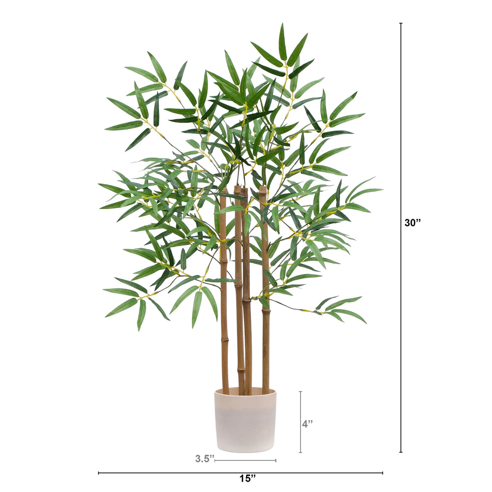 30"H Artificial Indoor Bamboo Tree in Plastic Vanilla Planter