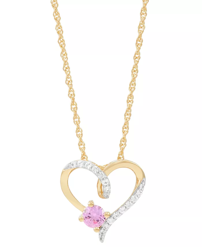 2-Pc. Set Lab Created Pink Sapphire (3/4 Ct. T.W.) & Lab Created White Sapphire (1/3 Ct. T.W.) Heart Pendant Necklace & Matching Stud Earrings in 14K Gold-Plated Sterling Silver