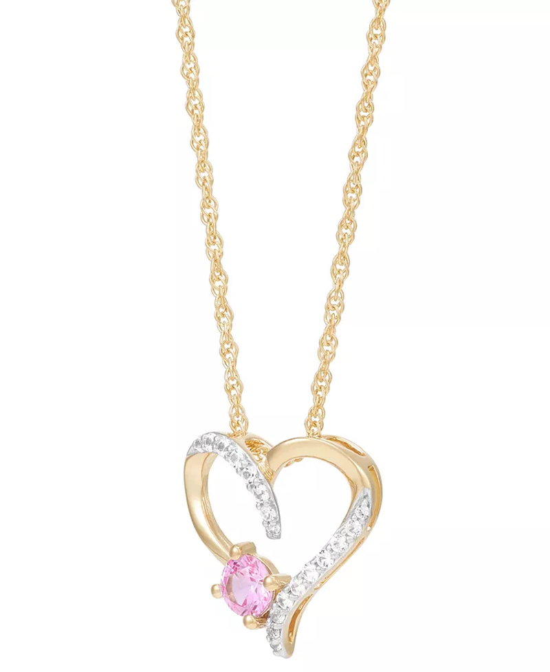 2-Pc. Set Lab Created Pink Sapphire (3/4 Ct. T.W.) & Lab Created White Sapphire (1/3 Ct. T.W.) Heart Pendant Necklace & Matching Stud Earrings in 14K Gold-Plated Sterling Silver