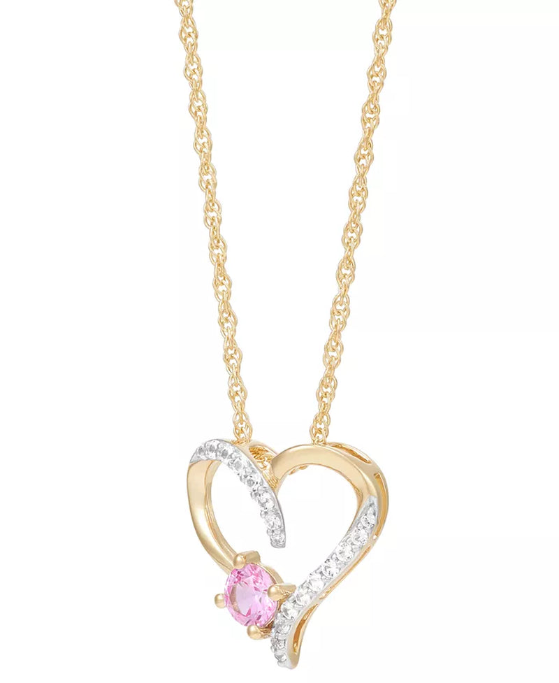 2-Pc. Set Lab Created Pink Sapphire (3/4 Ct. T.W.) & Lab Created White Sapphire (1/3 Ct. T.W.) Heart Pendant Necklace & Matching Stud Earrings in 14K Gold-Plated Sterling Silver