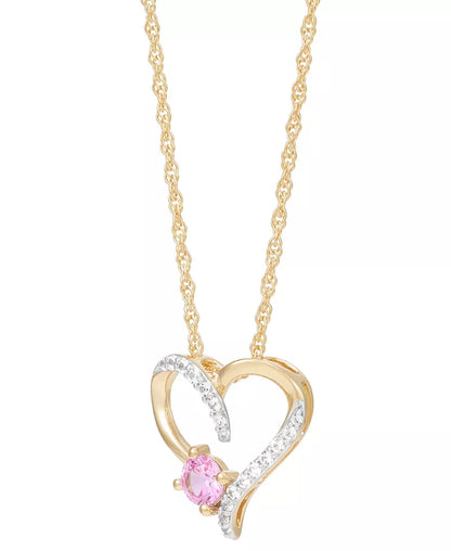 2-Pc. Set Lab Created Pink Sapphire (3/4 Ct. T.W.) & Lab Created White Sapphire (1/3 Ct. T.W.) Heart Pendant Necklace & Matching Stud Earrings in 14K Gold-Plated Sterling Silver