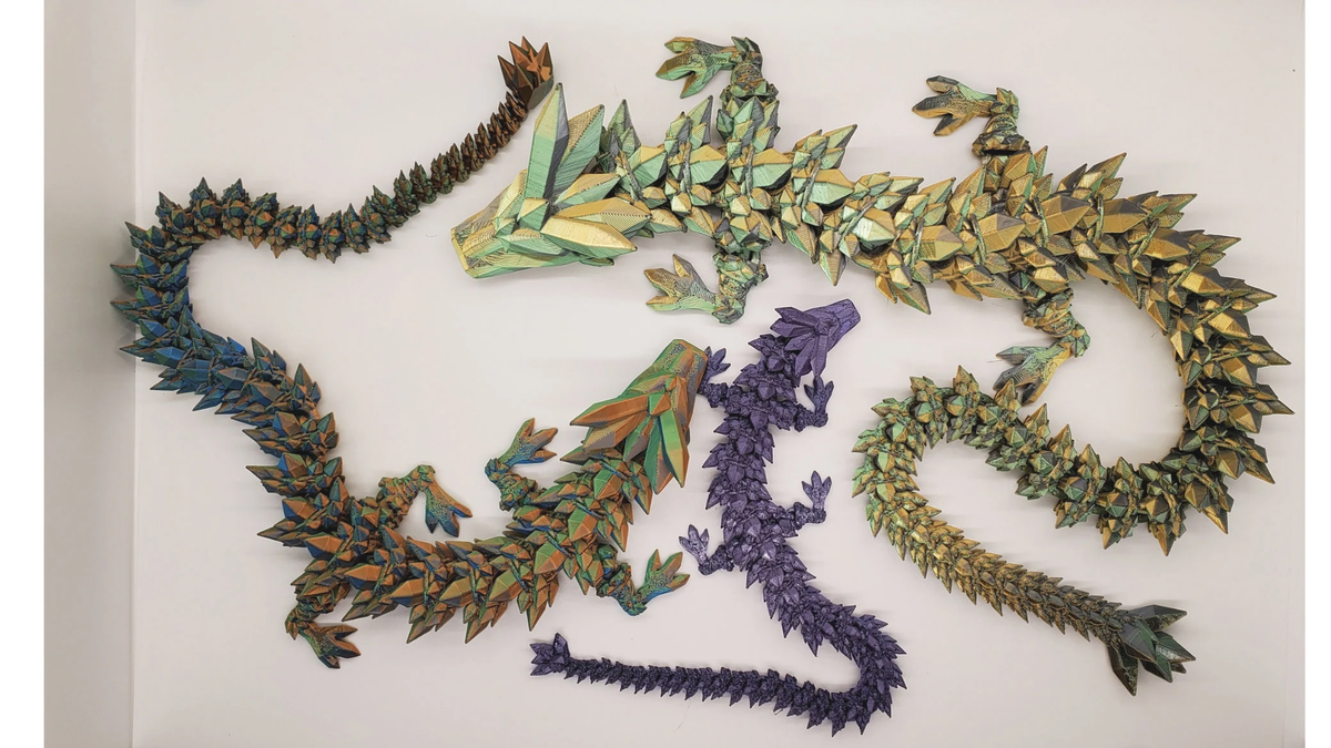 3D Printed Crystal Dragon Fidget Toy, Articulated Dragon