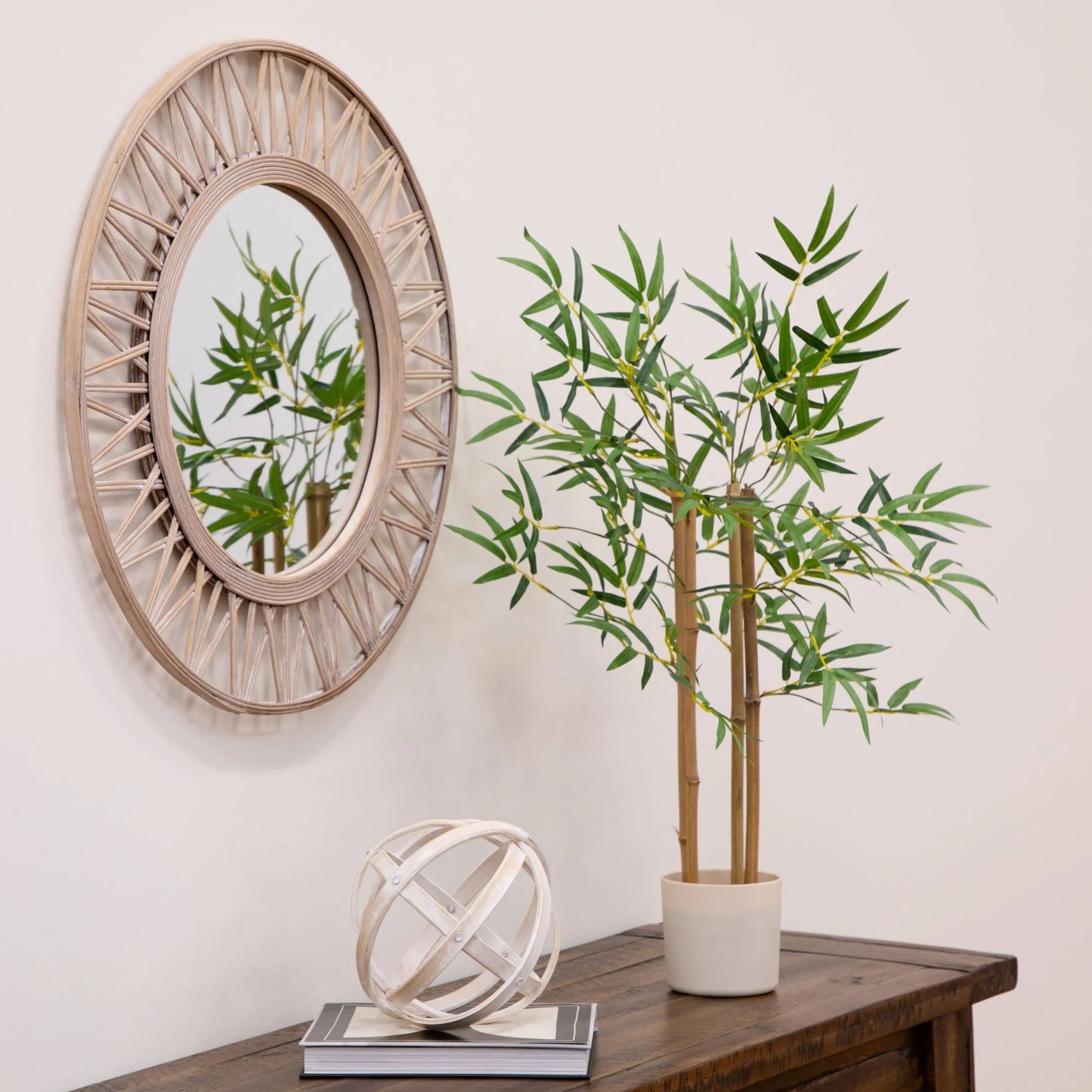 30"H Artificial Indoor Bamboo Tree in Plastic Vanilla Planter