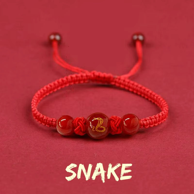 Chinese Style 12 Zodiac Bracelet 2025 Snack Year Lucky Red Rope Bracelet Xmas near Year Gift