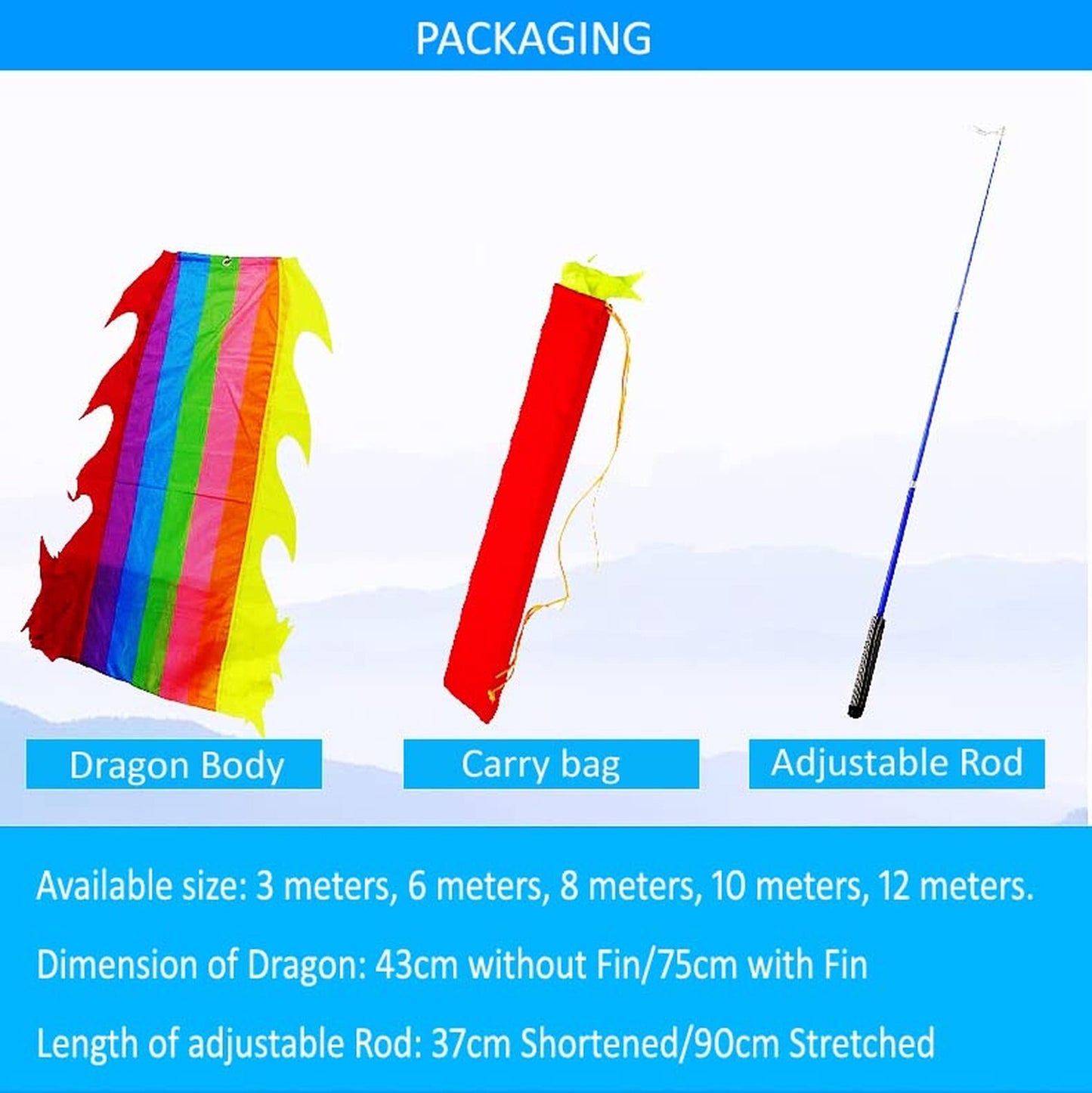 19.6 FT(6 Meters) Rainbow Ribbon Dragon Dance Poi, Outdoor Flinging Fitness D...