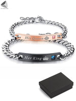 Stainless Steel Couple Bracelets His Queen Her King Bracelets for Couples Jewelry Matching Set Christmas Anniversary Valentine'S Day Gift (1 Pcs, Rose Gold)