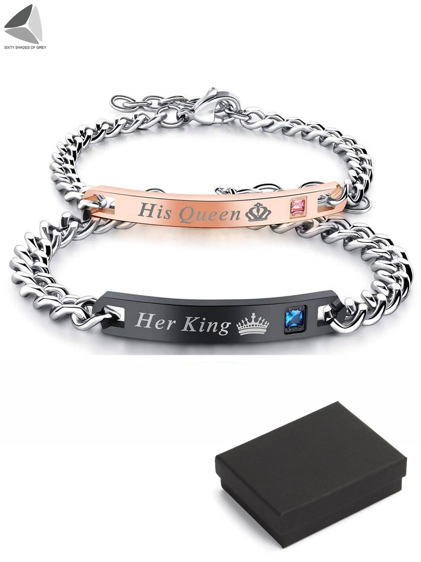 Stainless Steel Couple Bracelets His Queen Her King Bracelets for Couples Jewelry Matching Set Christmas Anniversary Valentine'S Day Gift (1 Pcs, Rose Gold)