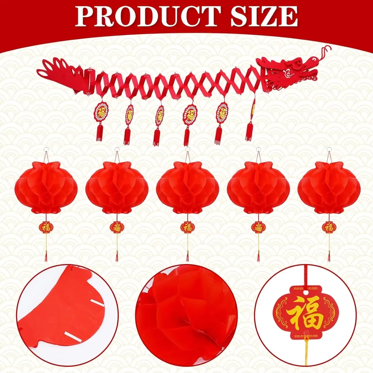 Chinese New Year Dragon Decorations Spring Festival with Paper Lanterns Decoration for Lunar Lantern Party Restaurant Supplies