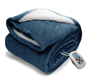 Heated Blanket Twin Navy Electric Blanket Throw with 10 Heat Settings/Safety 10 Hours Auto-Off Dual Controllers 62"X84"