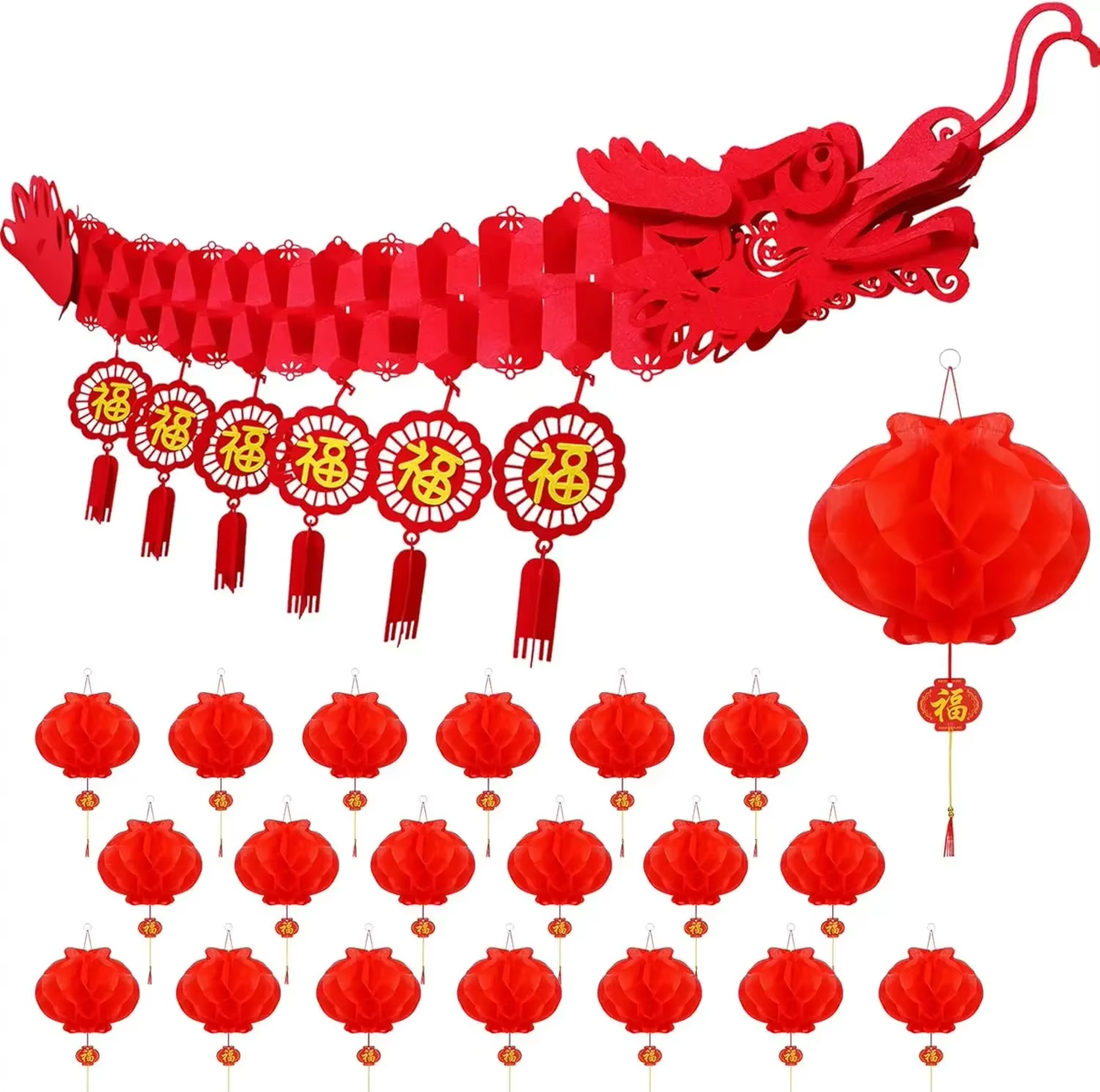Chinese New Year Dragon Decorations Spring Festival with Paper Lanterns Decoration for Lunar Lantern Party Restaurant Supplies