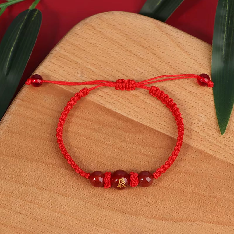 Chinese Style 12 Zodiac Bracelet 2025 Snack Year Lucky Red Rope Bracelet Xmas near Year Gift