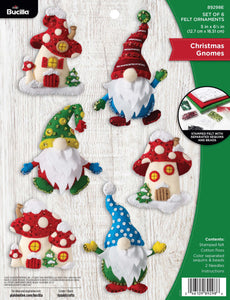 Felt Applique DIY Christmas Ornament Kit, Christmas Gnomes, Set of 6