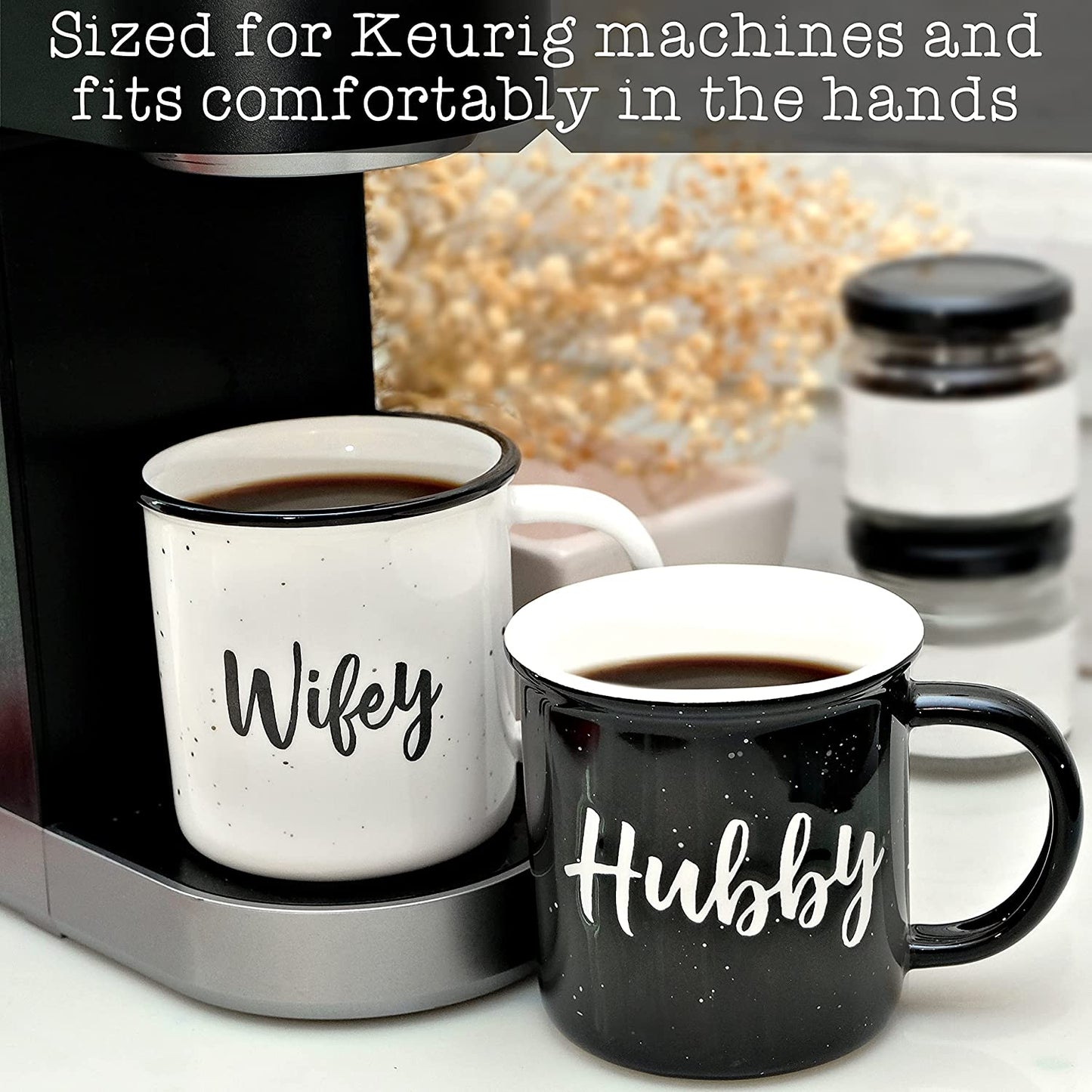 Wifey Hubby Mugs Set of 2 Coffee Mug 11 Ounce, Husband Wife Gift, His Hers Coffee Cup