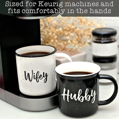 Wifey Hubby Mugs Set of 2 Coffee Mug 11 Ounce, Husband Wife Gift, His Hers Coffee Cup
