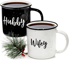 Wifey Hubby Mugs Set of 2 Coffee Mug 11 Ounce, Husband Wife Gift, His Hers Coffee Cup