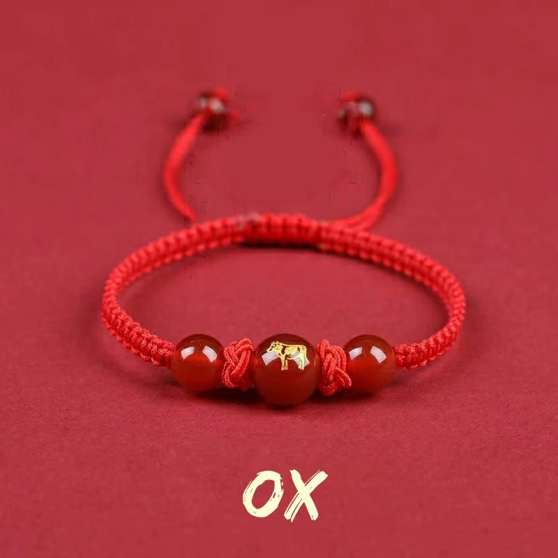 Chinese Style 12 Zodiac Bracelet 2025 Snack Year Lucky Red Rope Bracelet Xmas near Year Gift