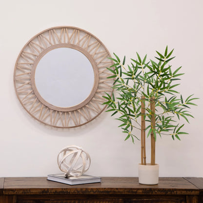 30"H Artificial Indoor Bamboo Tree in Plastic Vanilla Planter