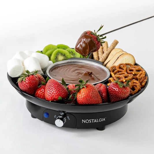 Retro Electric Chocolate Fondue Pot Set with 4 Forks, 10 Oz, Black
