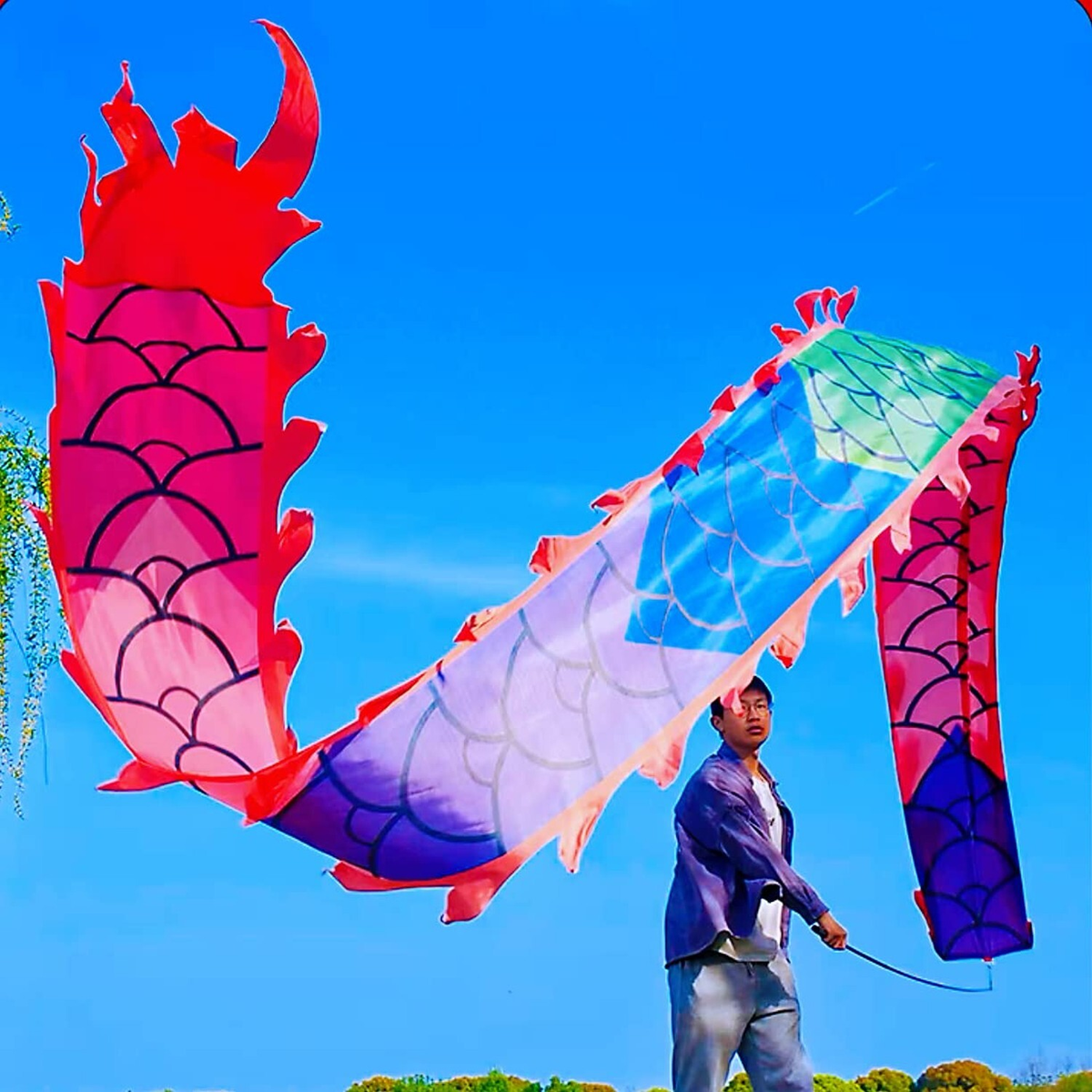 19.6 FT(6 Meters) Rainbow Ribbon Dragon Dance Poi, Outdoor Flinging Fitness D...