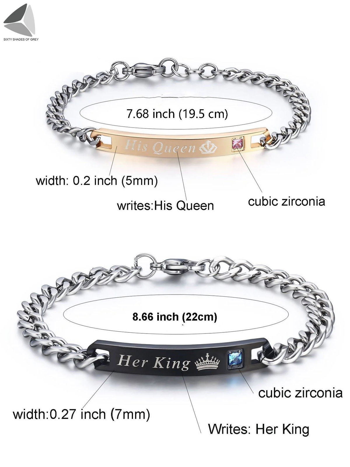 Stainless Steel Couple Bracelets His Queen Her King Bracelets for Couples Jewelry Matching Set Christmas Anniversary Valentine'S Day Gift (1 Pcs, Rose Gold)