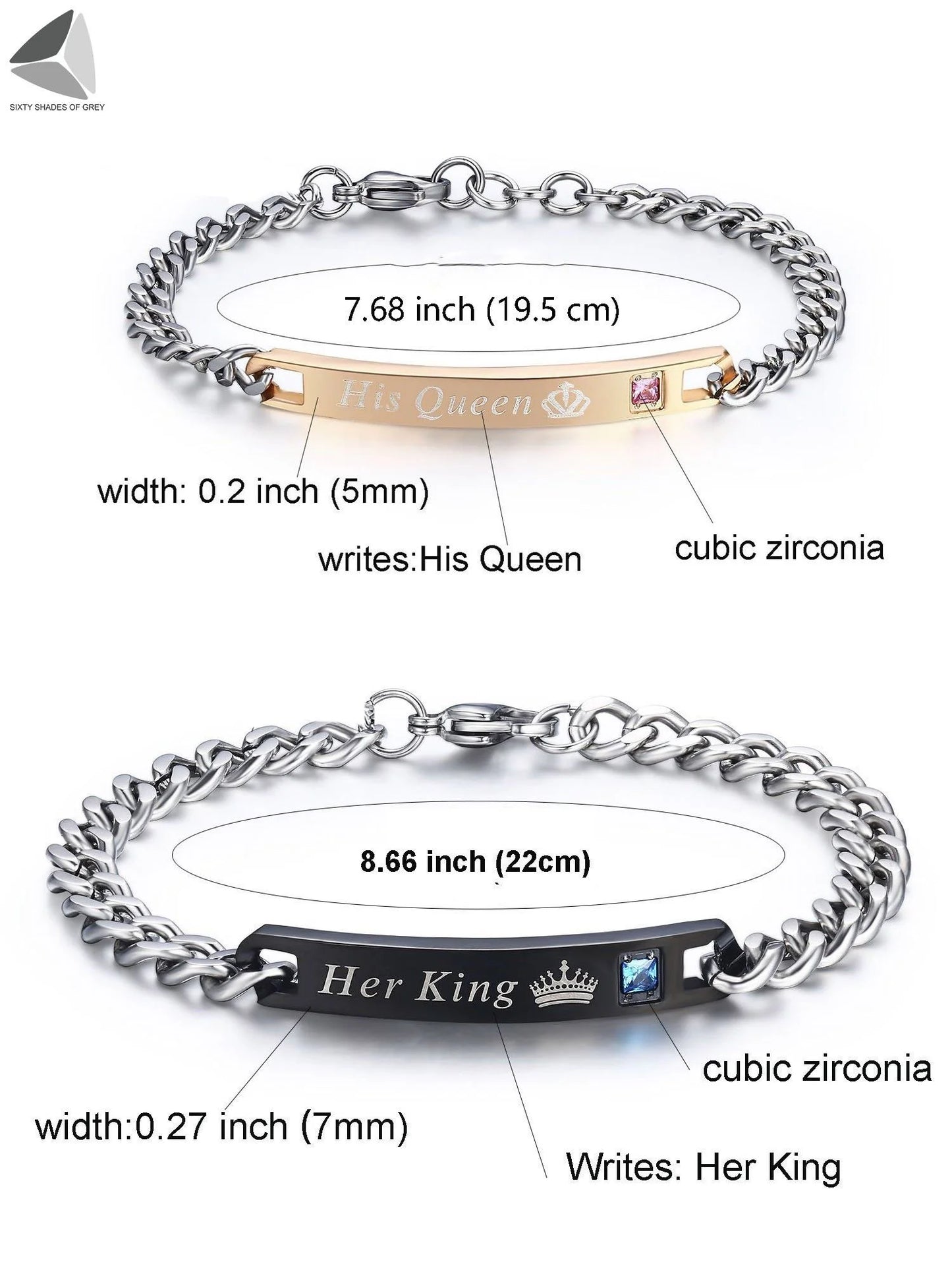 Stainless Steel Couple Bracelets His Queen Her King Bracelets for Couples Jewelry Matching Set Christmas Anniversary Valentine'S Day Gift (1 Pcs, Rose Gold)