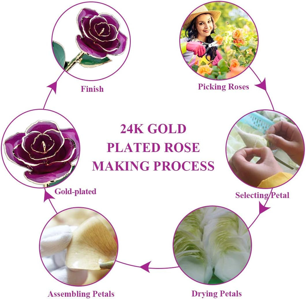 24K Rose for Her, Eternal Love Plated Rose Flower, Romantic Present for Wife, Mom, Grandma, Anniversary, Birthday, Wedding ()