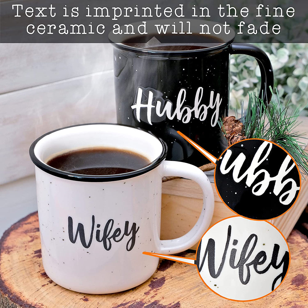 Wifey Hubby Mugs Set of 2 Coffee Mug 11 Ounce, Husband Wife Gift, His Hers Coffee Cup