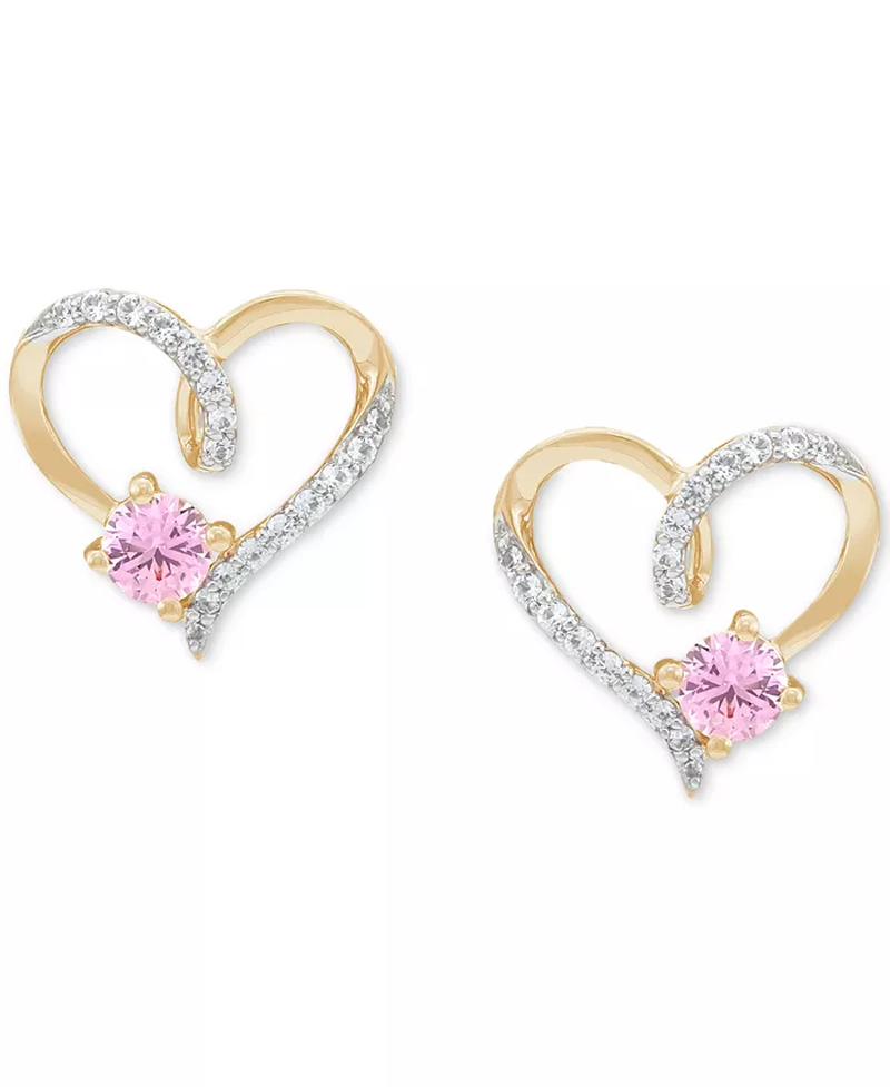 2-Pc. Set Lab Created Pink Sapphire (3/4 Ct. T.W.) & Lab Created White Sapphire (1/3 Ct. T.W.) Heart Pendant Necklace & Matching Stud Earrings in 14K Gold-Plated Sterling Silver
